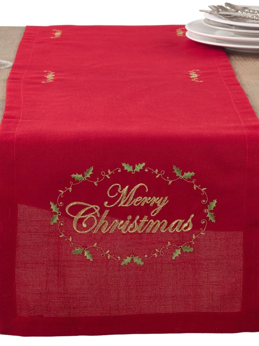Saro Lifestyle Merry Christmas Embroidered Holiday Table Runner 14 X 90